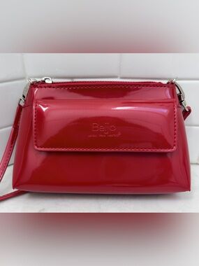 Beijo Glossy Pink ish Red Mini Crossbody Bag Silver Cruelty Free Vegan Waterproo